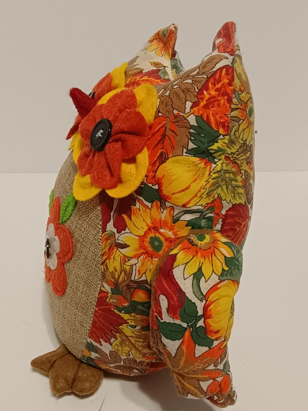 Fall Owl Weighted Autumn Floral Harvest Burlap Felt Farmhouse Decor - Picture 3 of 12